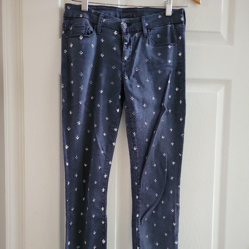 MOTHER Blue The Looker Skinny Printed Jeans Size 26 In Fleur De Lis Print